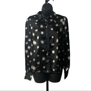 Long sleeve button down blouse black white floral